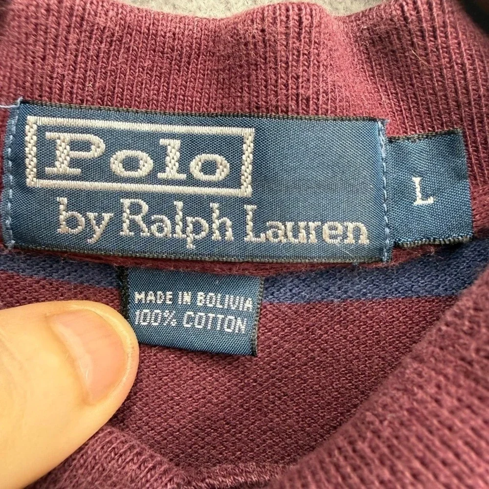 Polo Ralph Lauren Polo Mens L Maroon Striped Short Sleeve Classic Fit Pique
